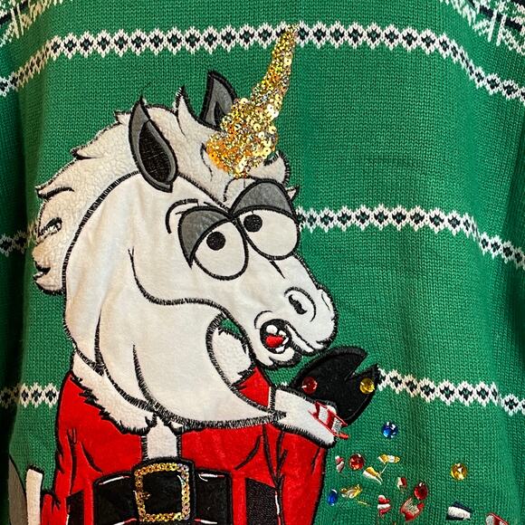 Jolly Sweaters Barfing Unicorn Santa Ugly Christmas Sweater Size XL NWOT - Picture 2 of 5